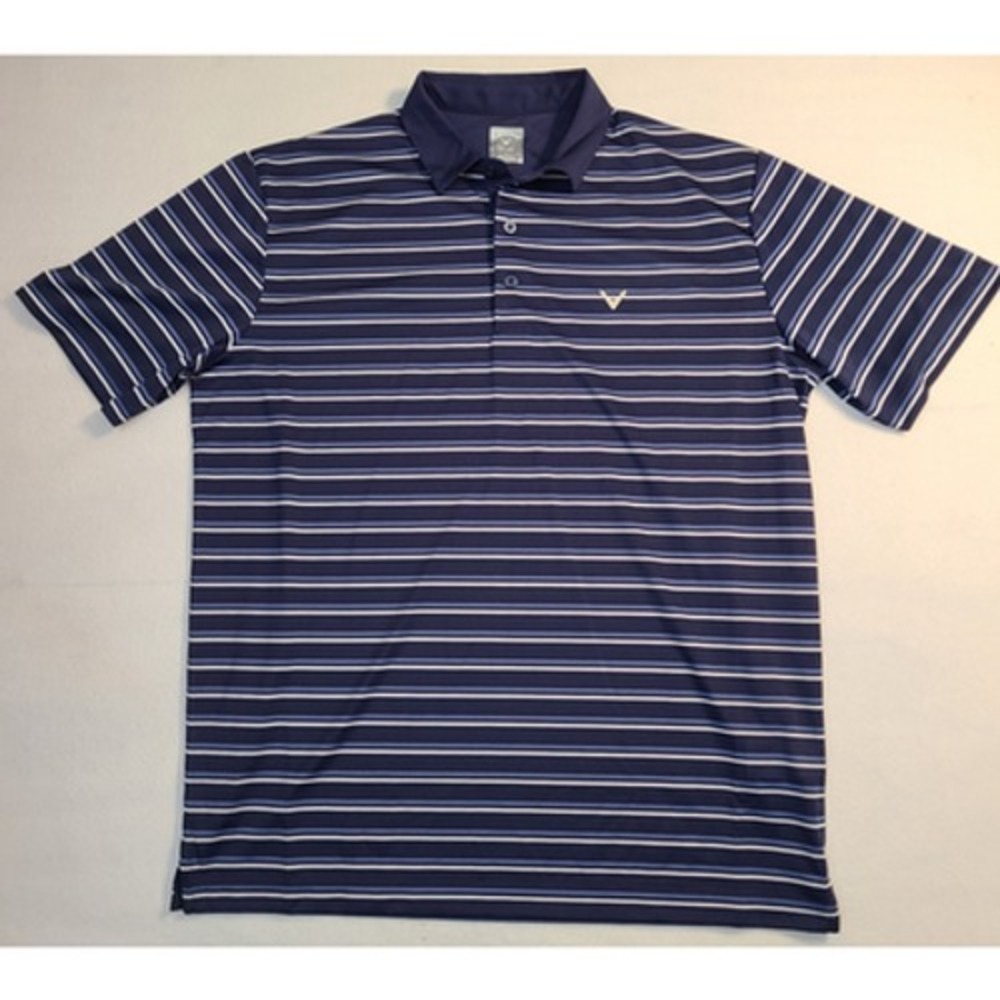 Callaway Opti Dri Golf Polo Shirt Mens Large Navy Blue Striped Performance Wick